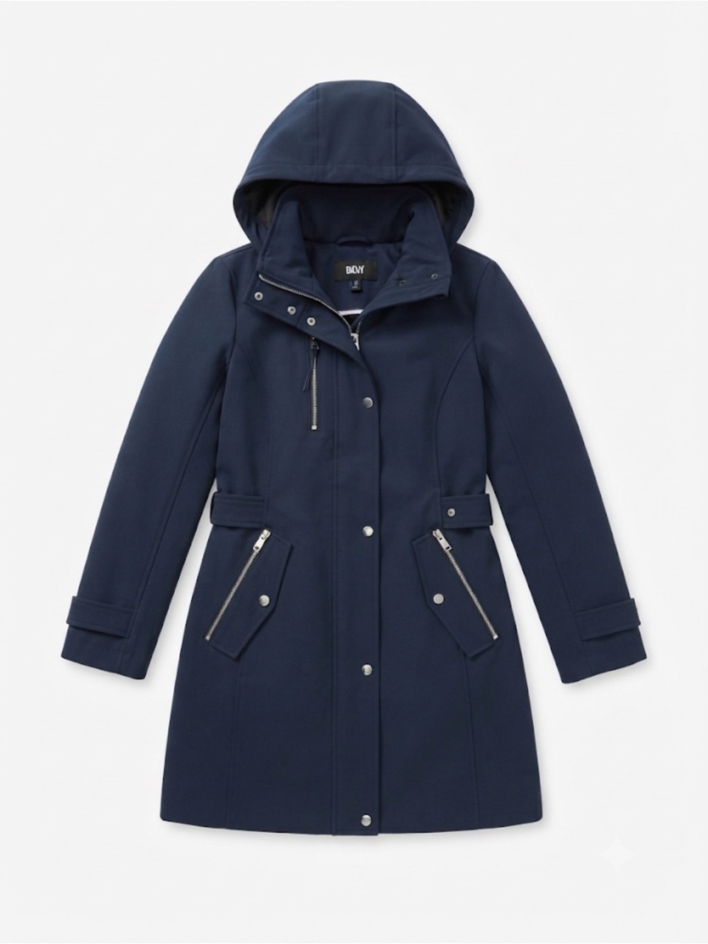 DKNY Women's Navy Blue Warm Fleece-Lined Hooded Softshell Utility Coat Size XS